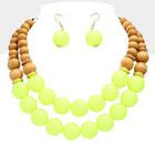 Wood Ball Double Strand Statement Necklace - Chunky Boho Bead Necklaces - Earthy Bold Necklace Gift