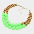 Wood Ball Double Strand Statement Necklace - Chunky Boho Bead Necklaces - Earthy Bold Necklace Gift