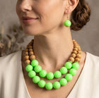 Wood Ball Double Strand Statement Necklace - Chunky Boho Bead Necklaces - Earthy Bold Necklace Gift