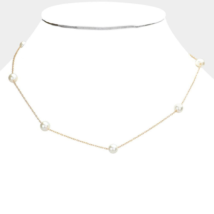 Pearl Station Necklace - Dainty Floating Pearl Chain - Minimalist Bridal Pearls Necklaces