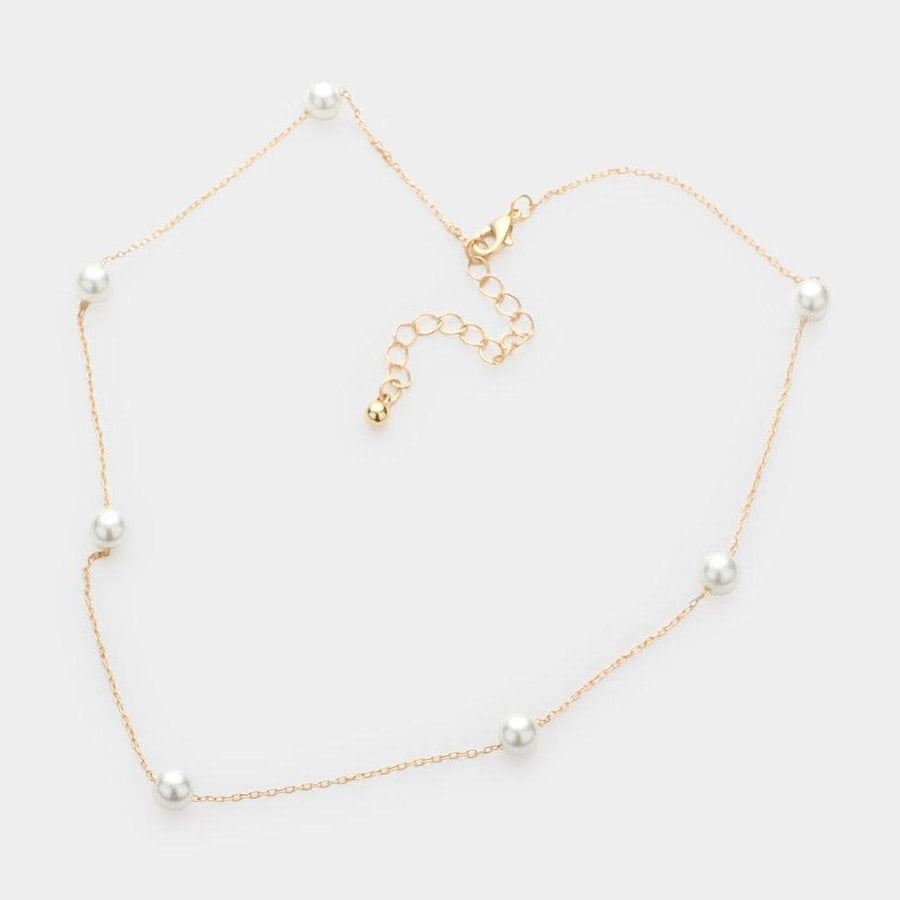 Pearl Station Necklace - Dainty Floating Pearl Chain - Minimalist Bridal Pearls Necklaces