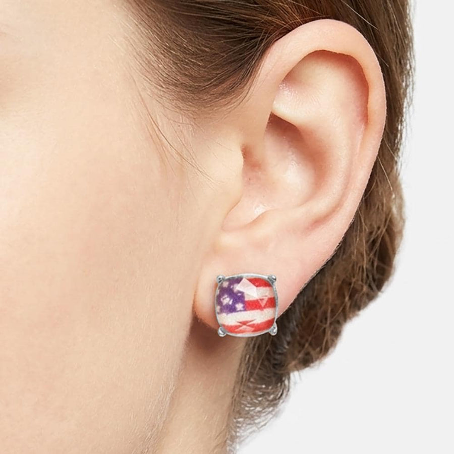 American USA Flag Stud Earrings - Dainty Patriotic Earrings for Women - Red White Blue Studs