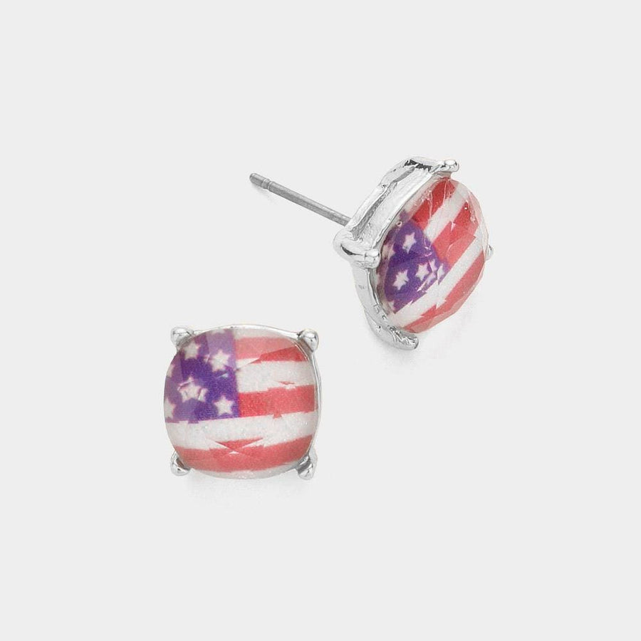 American USA Flag Stud Earrings - Dainty Patriotic Earrings for Women - Red White Blue Studs