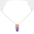 Stone Paved American USA Flag Flip Flops Pendant Necklace - Sparkly Beach Jewelry Gift