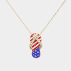 Stone Paved American USA Flag Flip Flops Pendant Necklace - Sparkly Beach Jewelry Gift