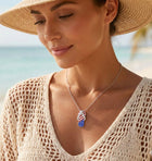 Stone Paved American USA Flag Flip Flops Pendant Necklace - Sparkly Beach Jewelry Gift