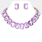 Emerald Cut Stone Collar Evening Necklace - Crystal Bridal Statement Necklace