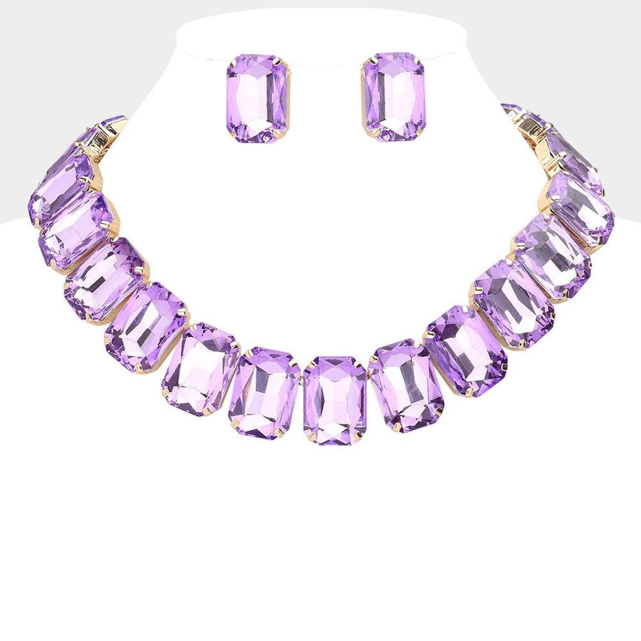 Emerald Cut Stone Collar Evening Necklace - Crystal Bridal Statement Necklace