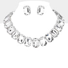Emerald Cut Stone Collar Evening Necklace - Crystal Bridal Statement Necklace