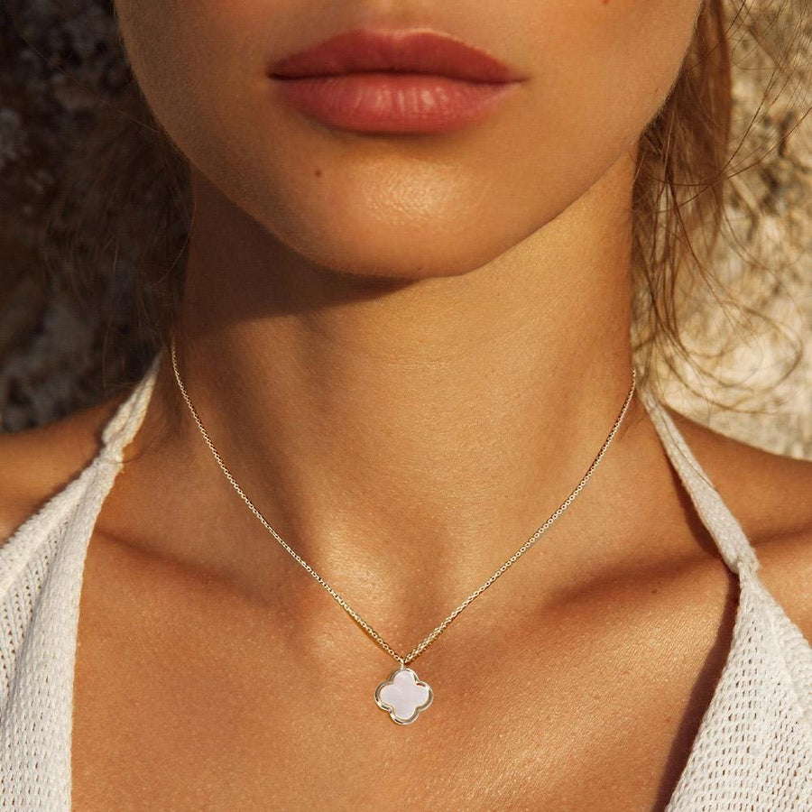 Dainty Gold Dipped Quatrefoil Pendant Necklace | Lucky Clover Charm Jewelry | Minimal Layering Necklace