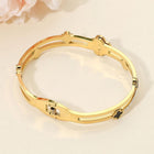 Stainless Steel Mother of Pearl Quatrefoil CZ Stone Hinged Bangle Bracelet | Elegant Clover Bracelet