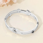 Stainless Steel Mother of Pearl Quatrefoil CZ Stone Hinged Bangle Bracelet | Elegant Clover Bracelet