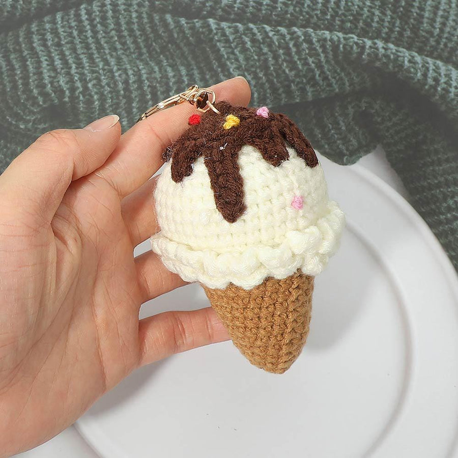 Crochet Ice Cream Handmade Keychain Bag Charm - Ice-Cream Lover Gift for Teens and Women