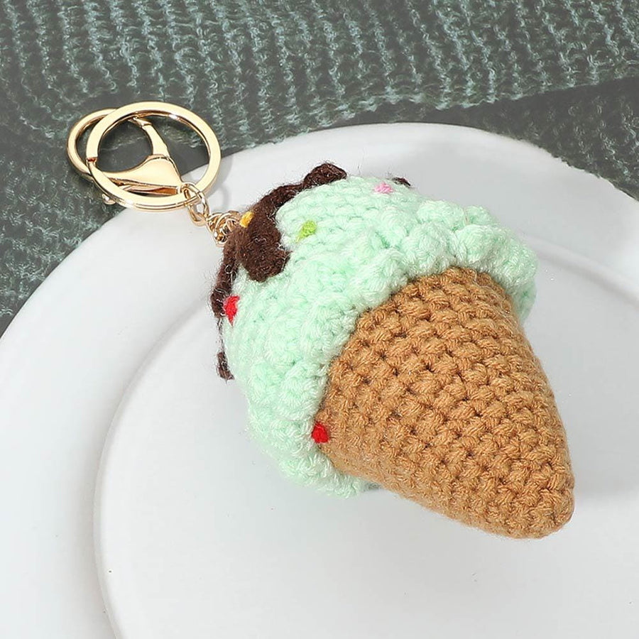 Crochet Ice Cream Handmade Keychain Bag Charm - Ice-Cream Lover Gift for Teens and Women
