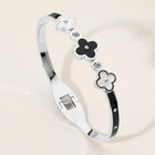 Stainless Steel Triple Quatrefoil Pointed Hinged Bangle - Tarnish Free Preppy Clover Bracelet - Geometric Cuff
