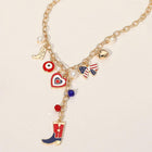 Enamel USA Flag Western Cowboy Boot Bow Heart Pearl Charm Station Necklace - Cowgirl Jewelry
