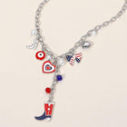 Enamel USA Flag Western Cowboy Boot Bow Heart Pearl Charm Station Necklace - Cowgirl Jewelry