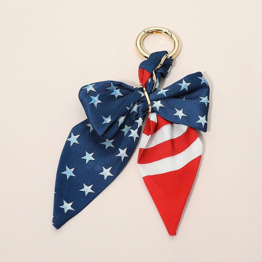 USA Flag Fabric Scarf Keychain Bag Charm - Patriotic Zip Charms - American Flag Keyring Gift