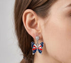 Enamel USA Flag Butterfly Dangle Earrings - Patriotic Butterfly Drop & Dangles - 4th of July Earring