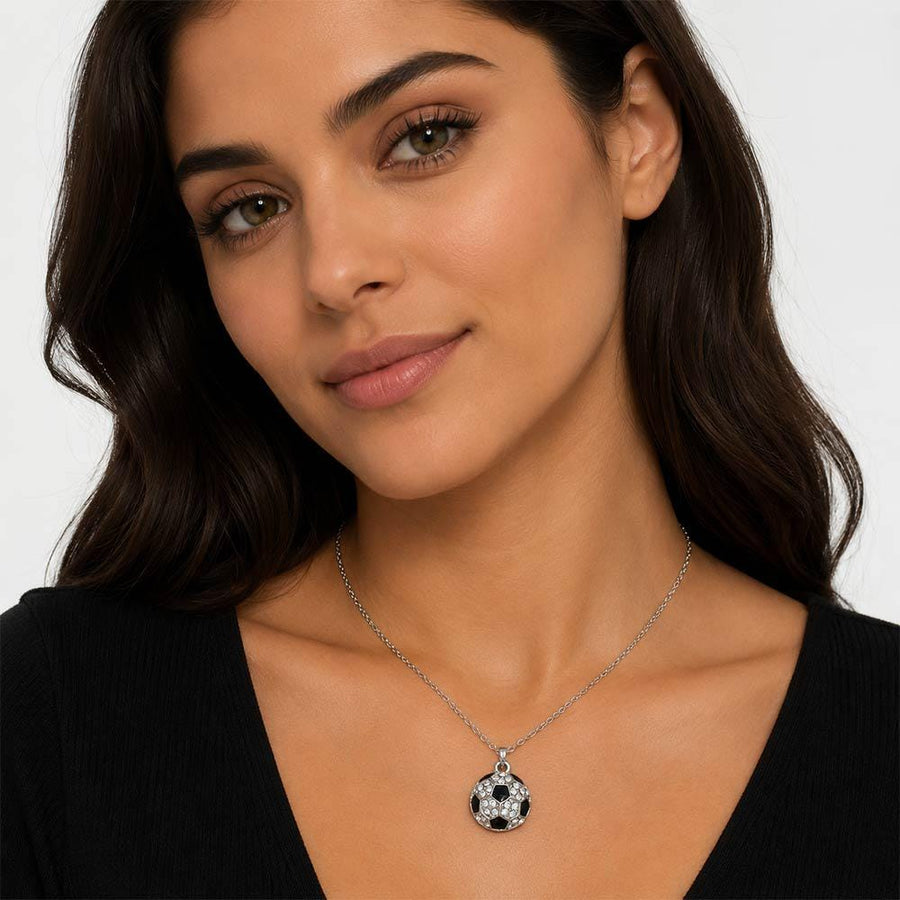 Crystal Soccer Pendant Necklace and Earrings | Sparkly Soccer Jewelry for Women & Girls