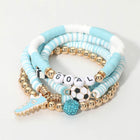 5PCS Soccer Shoe Charm GOAL Message Heishi Beaded Stretch Bracelet Set | Soccer Player Gift