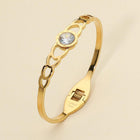 Stainless Steel Roman Numeral Stone Bezel Accent Hinged Bangle Bracelet | Elegant Luxury Bracelet
