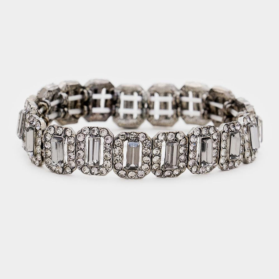 Emerald Cut Crystal Rhinestone Pave Evening Bracelet - Bridal Bracelet - Formal Gala Bracelets