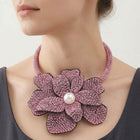 Pearl Center Bling Studded Oversized Flower Necklace - Bold Floral Statement Necklace - Bridal Glam Necklaces