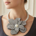 Pearl Center Bling Studded Oversized Flower Necklace - Bold Floral Statement Necklace - Bridal Glam Necklaces
