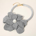 Pearl Center Bling Studded Oversized Flower Necklace - Bold Floral Chunky Statement Necklace - Bridal Jewelry