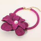 Pearl Center Bling Studded Oversized Flower Necklace - Bold Floral Chunky Statement Necklace - Bridal Jewelry