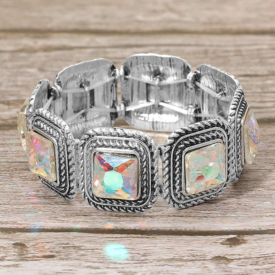 Vintage Boho Stone Cluster Beaded Stretch Bracelet - Vintage Elastic Bangle Jewelry