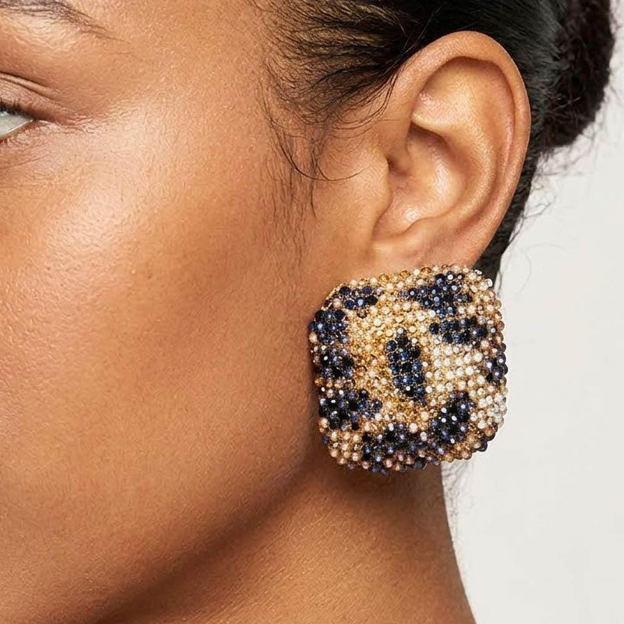 Bold Bling Studded Square Statement Earrings - Chunky Geometric Earrings - Glamour Party Earring - Evening Jewelry