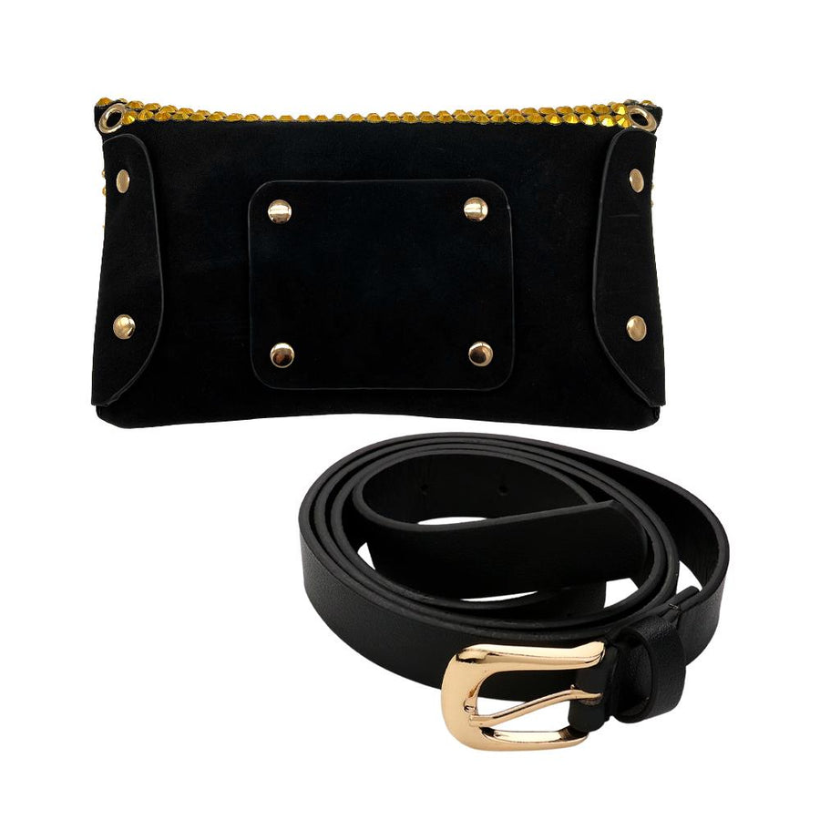 Bling Envelope Belt Crossbody Bag - Sparkle Glam Fanny Pack - Studded Waist Hip Bag