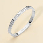 Stainless Steel Two-Row Stone Paved Bar Accent Hinged Bangle Bracelet - Sparkle Stackable Bracelet