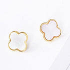 Gold Dipped Mother of Pearl Quatrefoil Stud Earrings - Dainty Pearl Earring - Floral Clover Studs