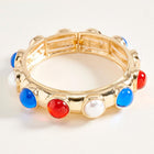 Round American USA Colorway Pearl Around Stretch Bracelet - Red White Blue Bead Bangle