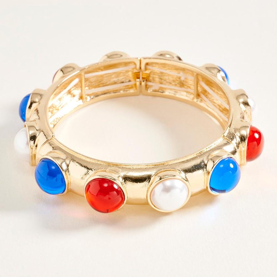 Round American USA Colorway Pearl Around Stretch Bracelet - Red White Blue Bead Bangle