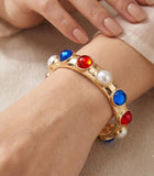 Round American USA Colorway Pearl Around Stretch Bracelet - Red White Blue Bead Bangle
