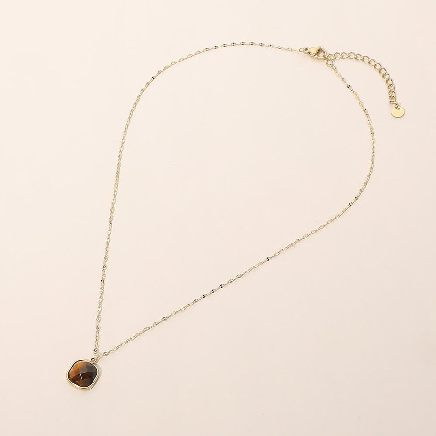 Stainless Steel Square Stone Pendant Necklace - Dainty Minimalist Chain - Elegant Everyday Pendant