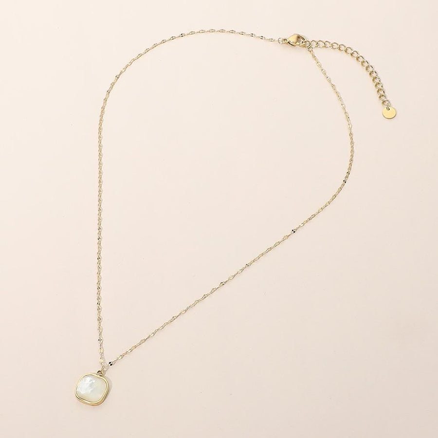 Stainless Steel Square Stone Pendant Necklace - Dainty Minimalist Chain - Elegant Everyday Pendant