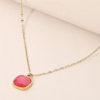 Stainless Steel Square Stone Pendant Necklace - Dainty Minimalist Chain - Elegant Everyday Pendant