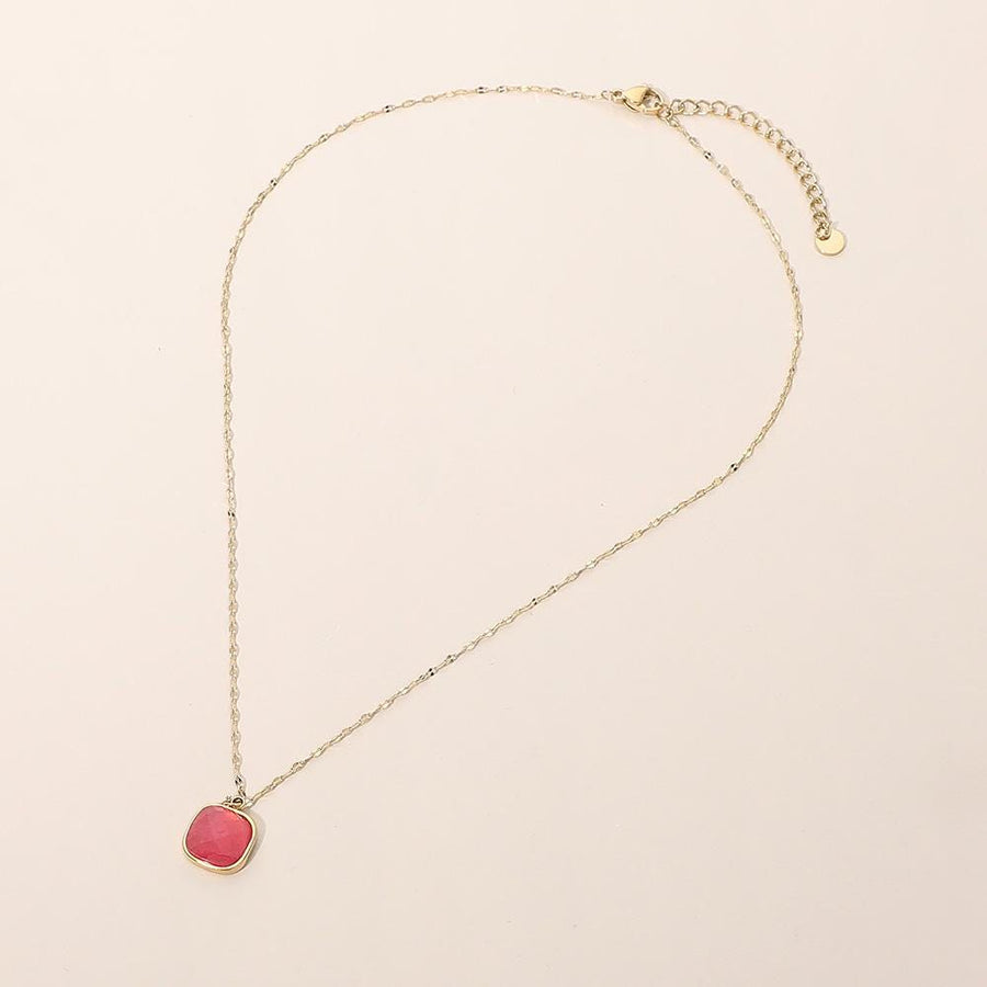 Stainless Steel Square Stone Pendant Necklace - Dainty Minimalist Chain - Elegant Everyday Pendant