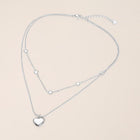 Stainless Steel Heart Charm Station Layered Necklace - Dainty Floating Heart Chain - Multi-Strand Lover Jewelry