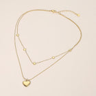 Stainless Steel Heart Charm Station Layered Necklace - Dainty Floating Heart Chain - Multi-Strand Lover Jewelry