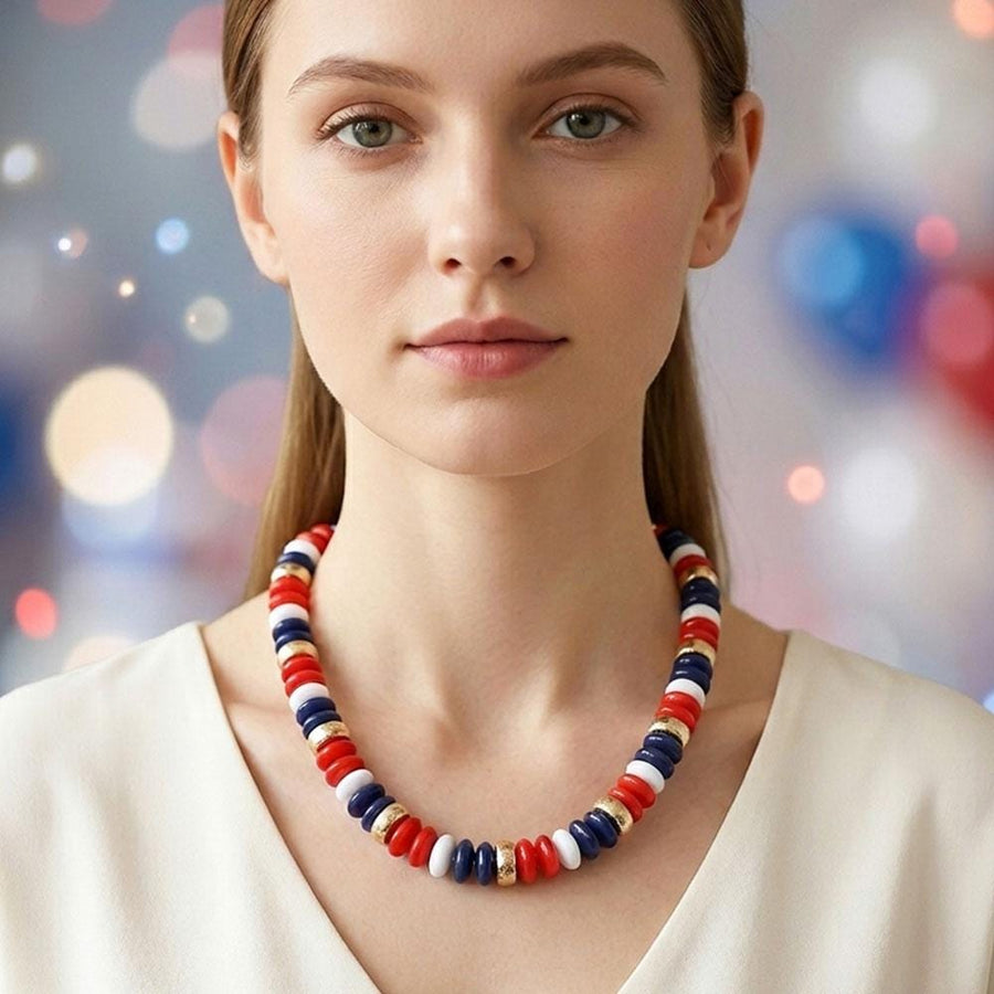 Chunky Resin Disc Bead Necklace - Bold Statement Boho Colorful Jewelry
