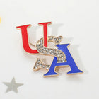 Stone Pave Enamel USA Flag Letter Pin Brooch | Patriotic Lapel Pin Accessory