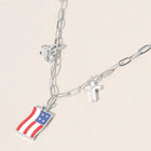 Enamel American USA Flag Metal Cross Bow Charm Station Paperclip Chain Necklace - Patriotic Gift