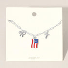 Enamel American USA Flag Metal Cross Bow Charm Station Paperclip Chain Necklace - Patriotic Gift