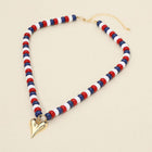 Heart Charm Accent Patriotic Beaded Necklace - USA Bead Necklace - Love America Jewelry